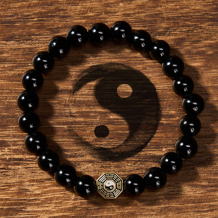 Buddha Stones Pulsera con dije de equilibrio Bagua de ónix negro - Bagua (Equilibrio ♥ Armonía) - image 0