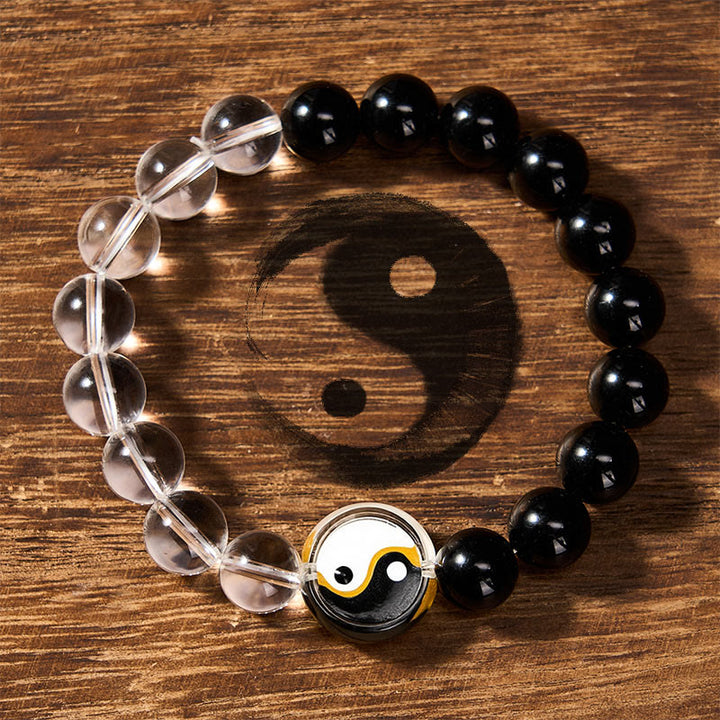 Buddha Stones Pulsera de cuentas redondas de doble cara con diseño Yin Yang y equilibrio de Liuli - image 1