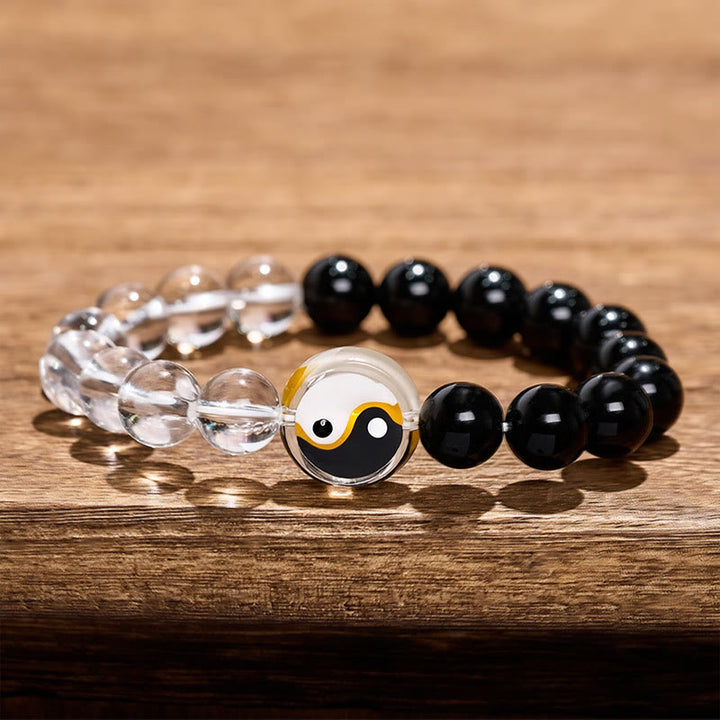 Buddha Stones Pulsera de cuentas redondas de doble cara con diseño Yin Yang y equilibrio de Liuli - Yin Yang (Equilibrio ♥ Armonía) - Cuenta de vidrio Liuli (Protección ♥ Suerte) - image 0