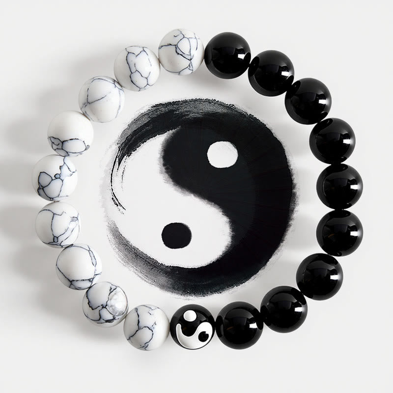 Buddha Stones Pulsera redonda de cuentas de vidrio Liuli Yin Yang Balance - Yin Yang (Armonía ♥ Equilibrio) - image 0