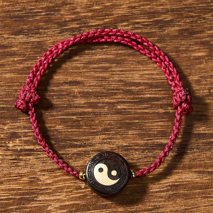 Buddha Stones Pulsera de madera de ébano con cordón rojo para conexión a tierra y uso del Bagua - Rojo - Bagua (Armonía ♥ Energía) - image 1