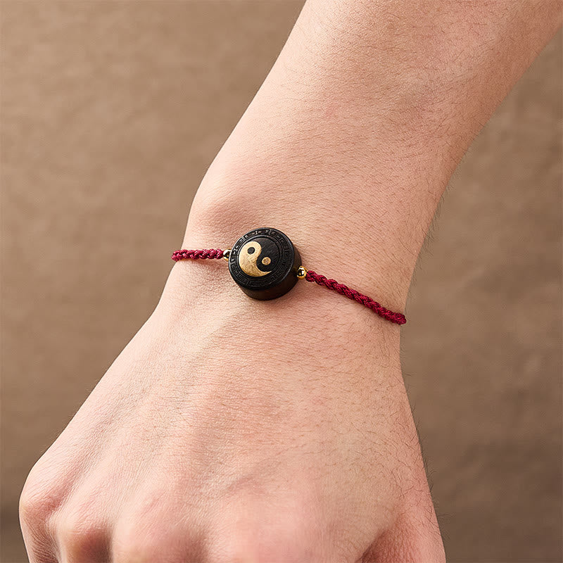 Buddha Stones Pulsera de madera de ébano con cordón rojo para conexión a tierra y uso del Bagua - image 5