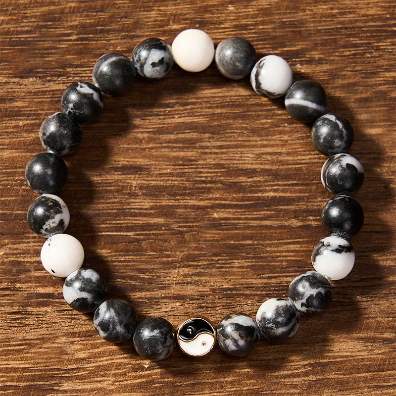 Buddha Stones Pulsera de cuentas redondas de ágata orca con diseño Yin Yang en armonía - image 2