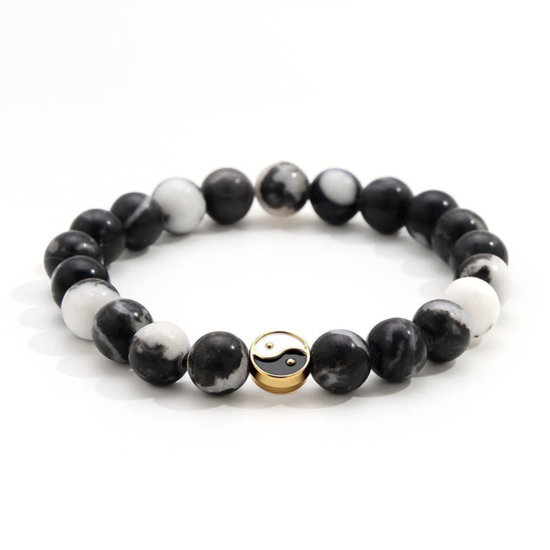 Buddha Stones Pulsera de cuentas redondas de ágata orca con diseño Yin Yang en armonía - image 0
