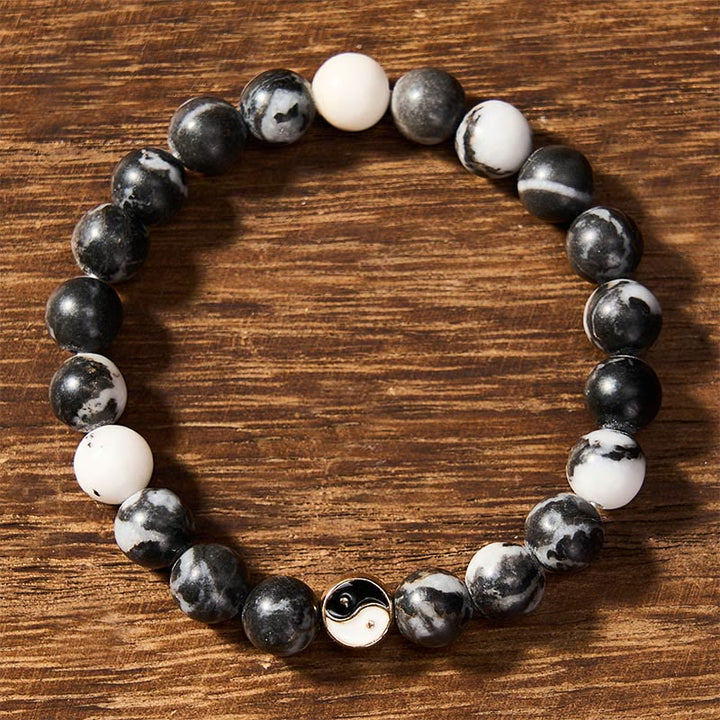 Buddha Stones Pulsera de cuentas redondas de ágata orca con diseño Yin Yang en armonía - image 1