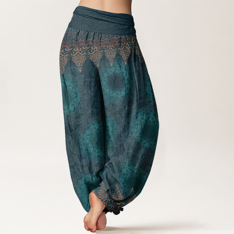 Pantalones Buddha Stones de algodón puro con estampado de mandalas triangulares para mujer, cintura elástica - image 2