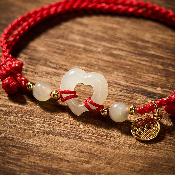 Buddha Stones Anillo de corazón de jade Hetian Pulsera de protección del carácter Fu - image 4