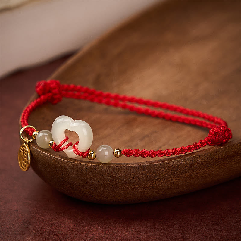 Buddha Stones Anillo de corazón de jade Hetian Pulsera de protección del carácter Fu - image 3