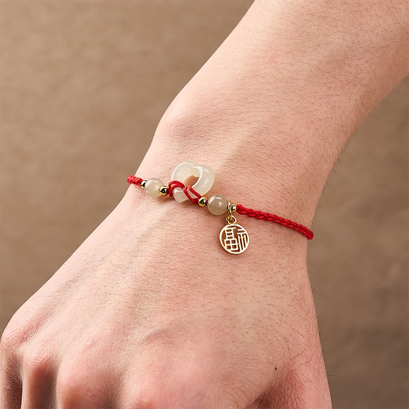 Buddha Stones Anillo de corazón de jade Hetian Pulsera de protección del carácter Fu - image 5