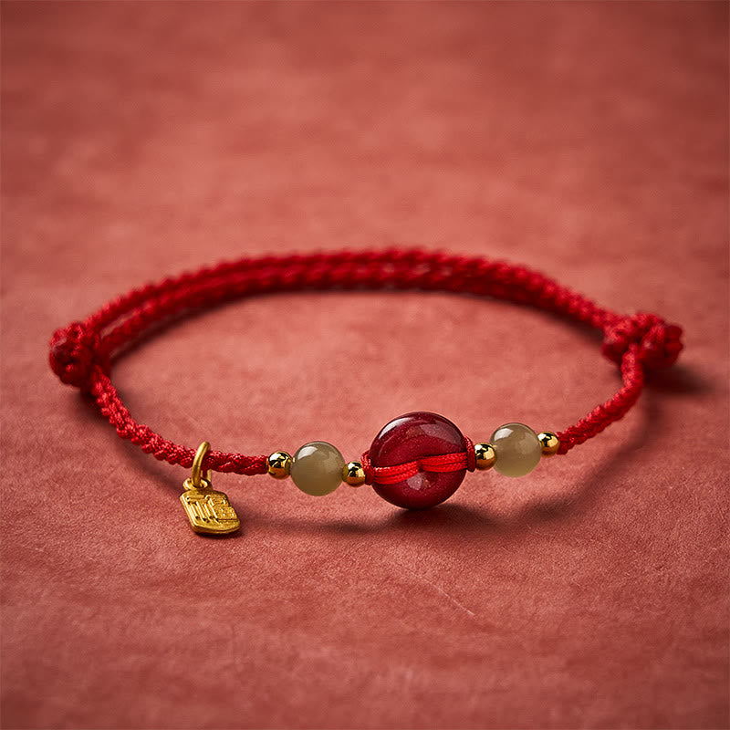 Buddha Stones Pulsera con colgante de cuerda roja con hebilla de paz de cinabrio y protección del personaje Fu. - image 1