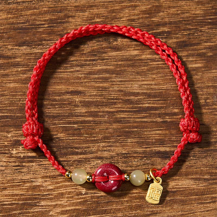 Buddha Stones Pulsera con colgante de cuerda roja con hebilla de paz de cinabrio y protección del personaje Fu. - image 2