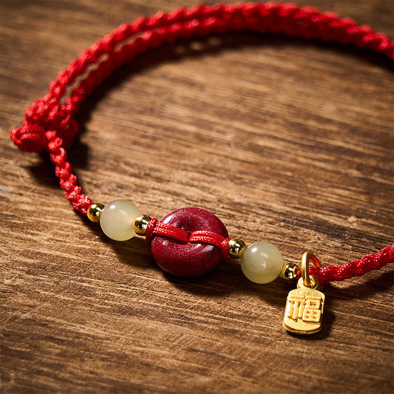 Buddha Stones Pulsera con colgante de cuerda roja con hebilla de paz de cinabrio y protección del personaje Fu. - image 4