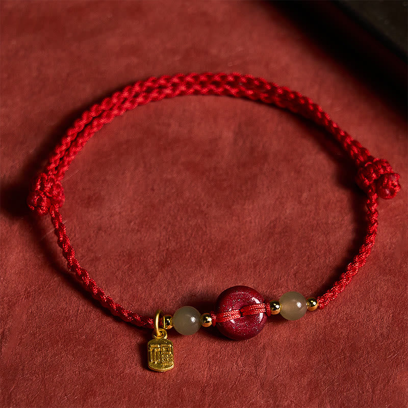 Buddha Stones Pulsera con colgante de cuerda roja con hebilla de paz de cinabrio y protección del personaje Fu. - Hebilla de la paz (Paz ♥ Seguridad) - image 0