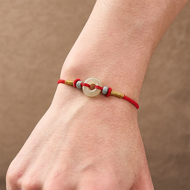 Buddha Stones Pulsera de cuerda roja con hebilla de jade Hetian Peace para protección - image 5