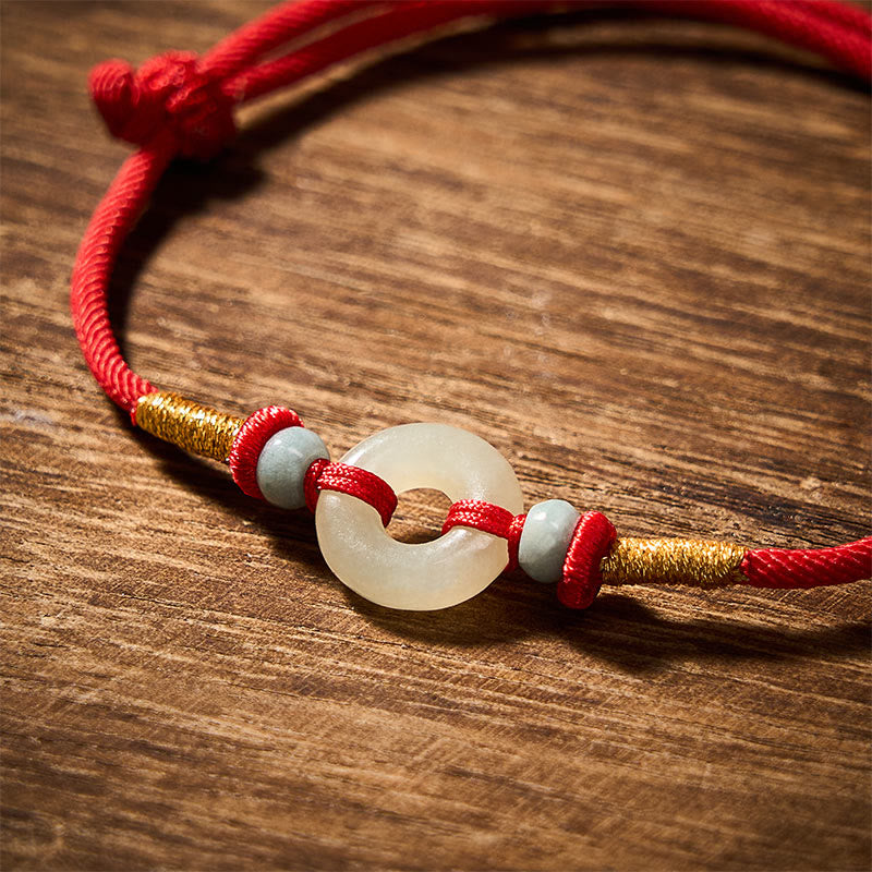 Buddha Stones Pulsera de cuerda roja con hebilla de jade Hetian Peace para protección - image 4