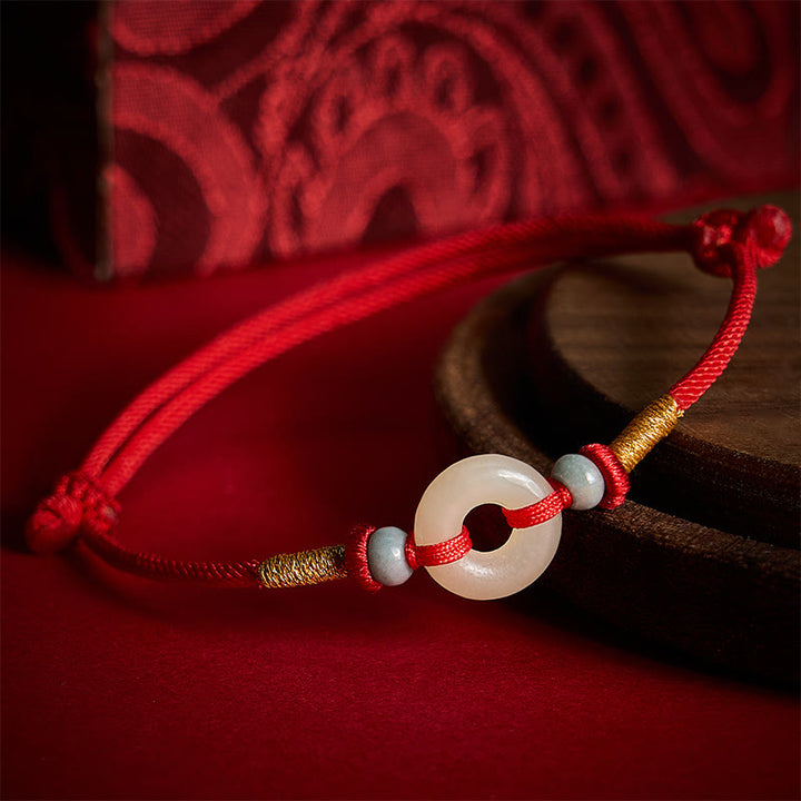 Buddha Stones Pulsera de cuerda roja con hebilla de jade Hetian Peace para protección - Jade natural (el color puede variar) - image 0