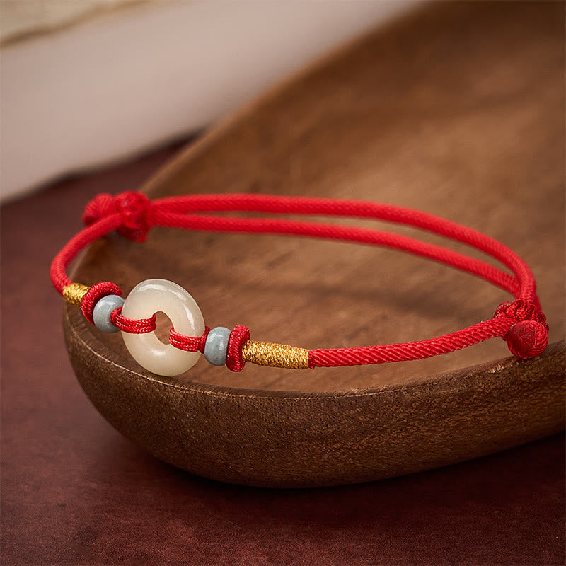 Buddha Stones Pulsera de cuerda roja con hebilla de jade Hetian Peace para protección - image 3