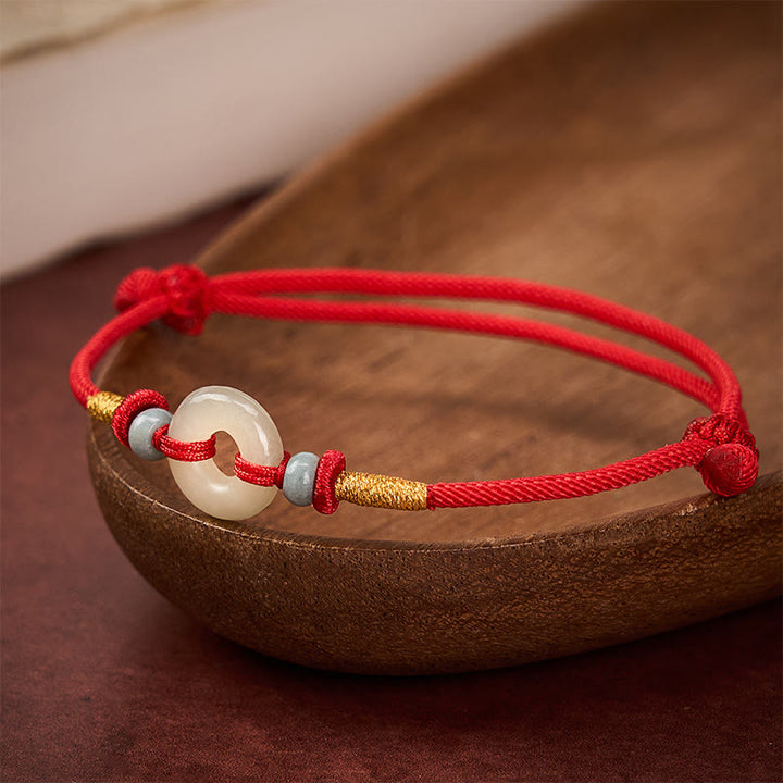 Buddha Stones Pulsera de cuerda roja con hebilla de jade Hetian Peace para protección - image 3