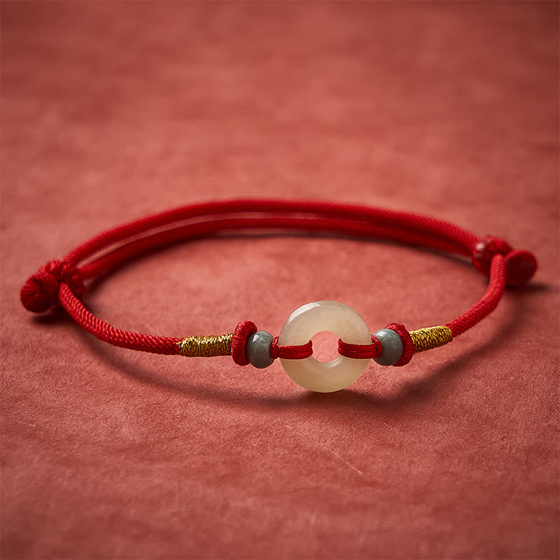 Buddha Stones Pulsera de cuerda roja con hebilla de jade Hetian Peace para protección - image 2