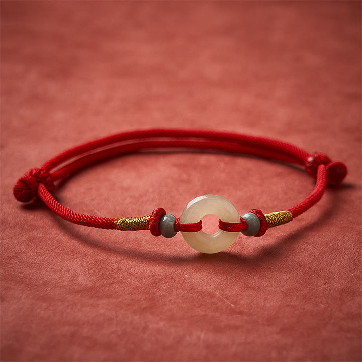 Buddha Stones Pulsera de cuerda roja con hebilla de jade Hetian Peace para protección - image 2