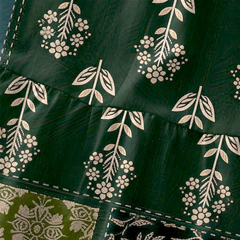 Buddha Stones Vestido midi de verano informal vintage con estampado floral de patchwork y hojas, sin mangas y con bolsillos. - image 1