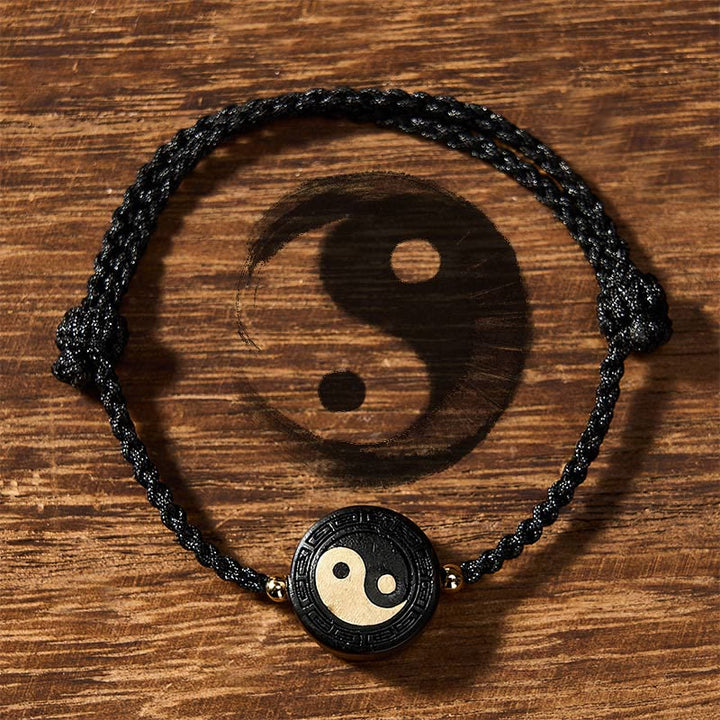 Buddha Stones Pulsera de madera de ébano con cordón rojo para conexión a tierra y uso del Bagua - Negro - Bagua (Armonía ♥ Energía) - image 10