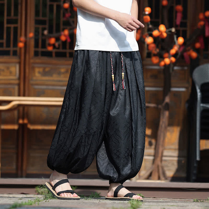 Buddha Stones Pantalones tobilleros informales de verano estilo boho con estampado abstracto para hombre. - Negro - US/UK/AU46, EU56 (5XL) - image 9