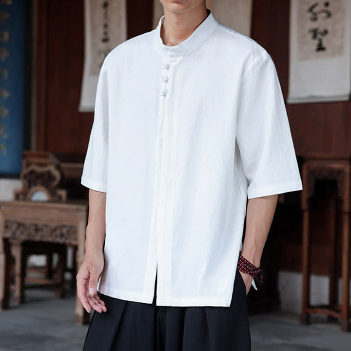 Buddha Stones Camisas de manga hasta el codo para hombre, estilo Tang, informales, con botones de rana, de algodón y lino, para primavera y verano. - image 20