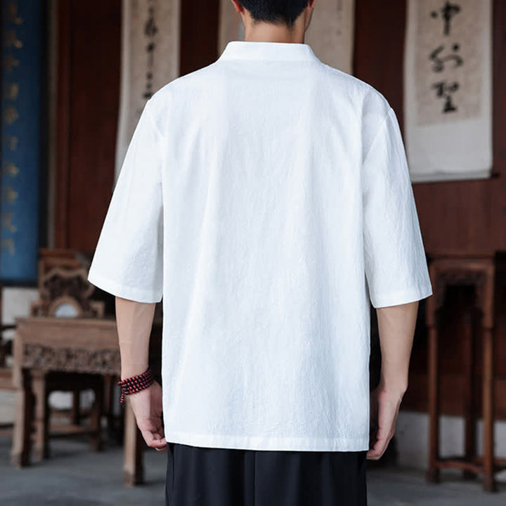 Buddha Stones Camisas de manga hasta el codo para hombre, estilo Tang, informales, con botones de rana, de algodón y lino, para primavera y verano. - image 22