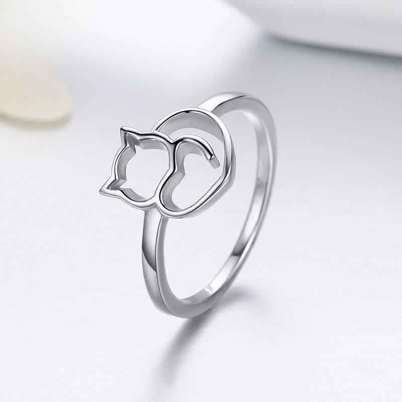 Buddha Stones Anillo de conexión a tierra minimalista de cobre con forma de gato - image 1