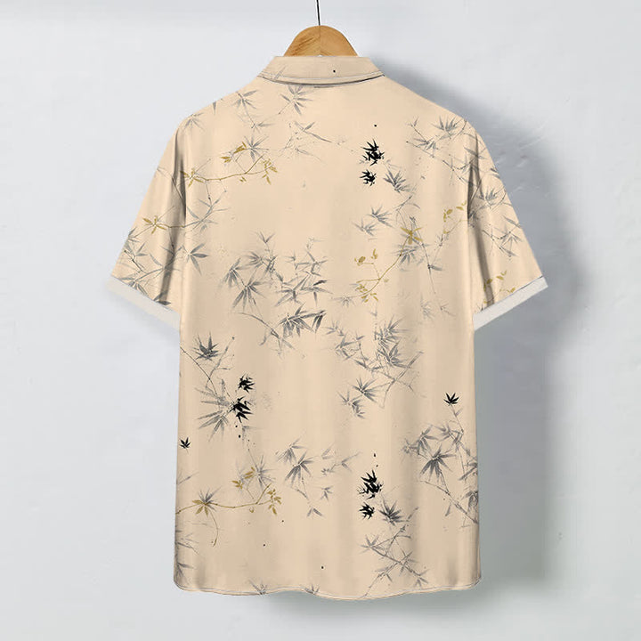Buddha Stones Camisa transpirable de manga corta para hombre con botones y estampado de hojas de bambú. - image 6