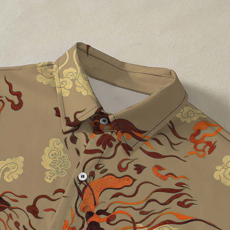 Buddha Stones Camisa transpirable de manga corta para hombre con botones y estampado abstracto de remolinos en tonos tierra. - image 2