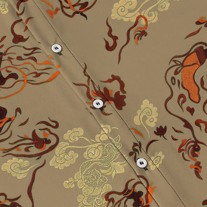 Buddha Stones Camisa transpirable de manga corta para hombre con botones y estampado abstracto de remolinos en tonos tierra. - image 3
