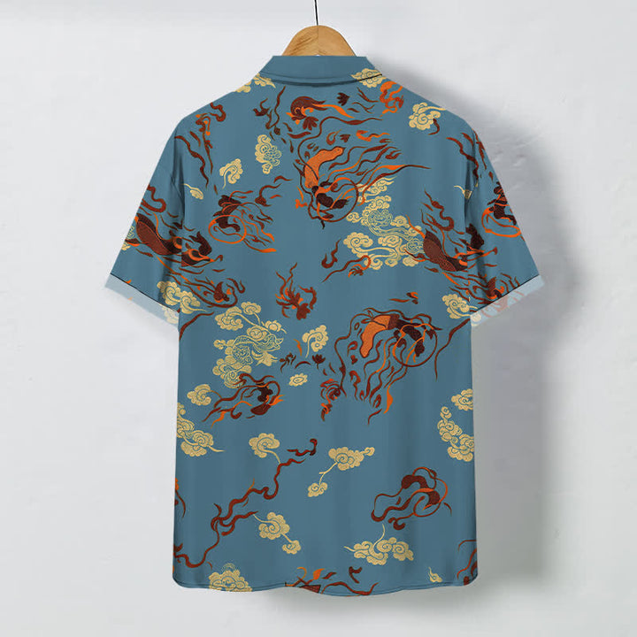 Buddha Stones Camisa transpirable de manga corta para hombre con botones y estampado abstracto de remolinos en tonos tierra. - image 6