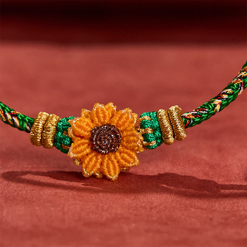 Buddha Stones Pulsera tejida a mano con hilo colorido verde y amarillo con diseño de girasol y la palabra "esperanza". - image 6