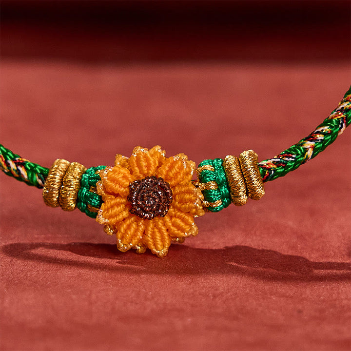 Buddha Stones Pulsera tejida a mano con hilo colorido verde y amarillo con diseño de girasol y la palabra "esperanza". - image 6