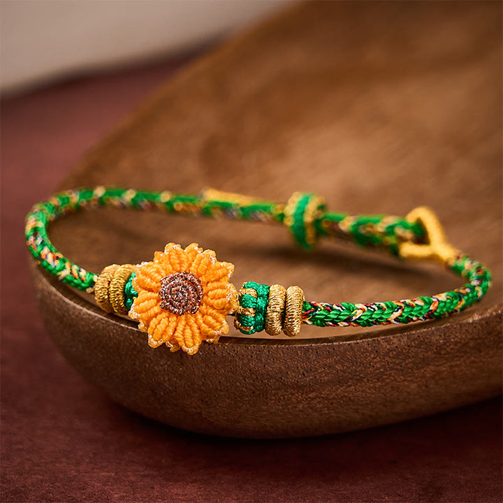 Buddha Stones Pulsera tejida a mano con hilo colorido verde y amarillo con diseño de girasol y la palabra "esperanza". - Girasol (Circunferencia de la muñeca: 5,51-7,48 pulgadas / 14-19 cm) - image 0
