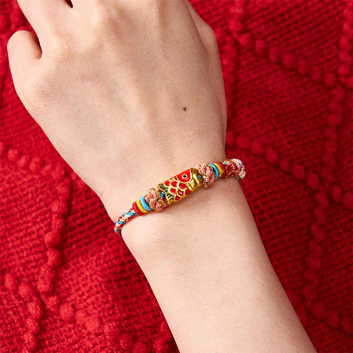 Buddha Stones Pulsera de cuerda tejida a mano con diseño de flor de durazno y pez koi para el éxito - image 10
