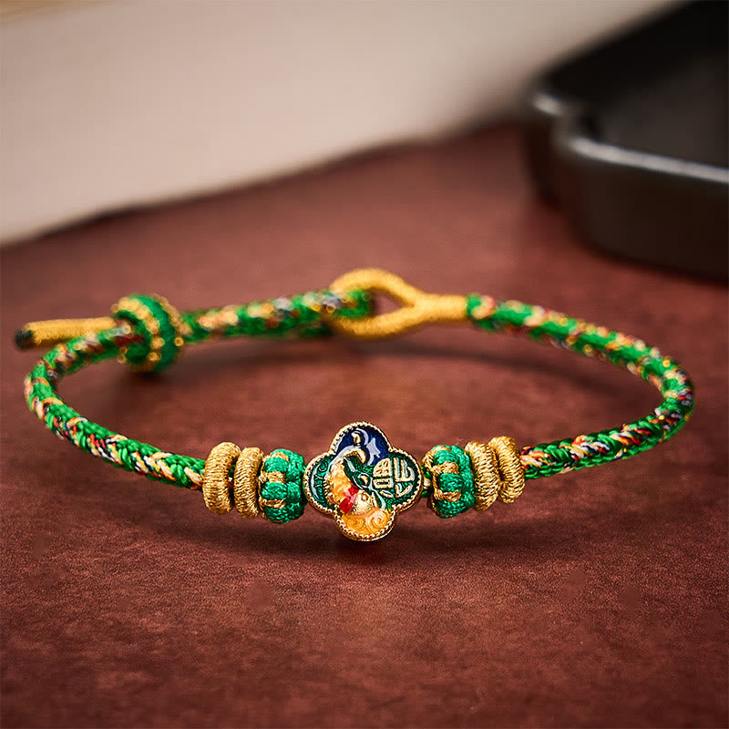 Buddha Stones Pulsera de cuerda tejida a mano con diseño de pez koi y el símbolo del éxito. - image 2