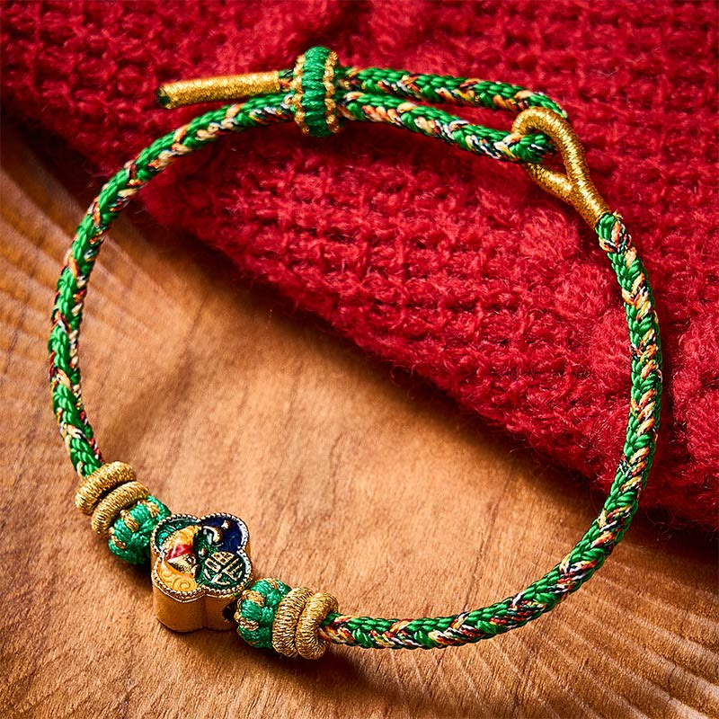 Buddha Stones Pulsera de cuerda tejida a mano con diseño de pez koi y el símbolo del éxito. - image 1