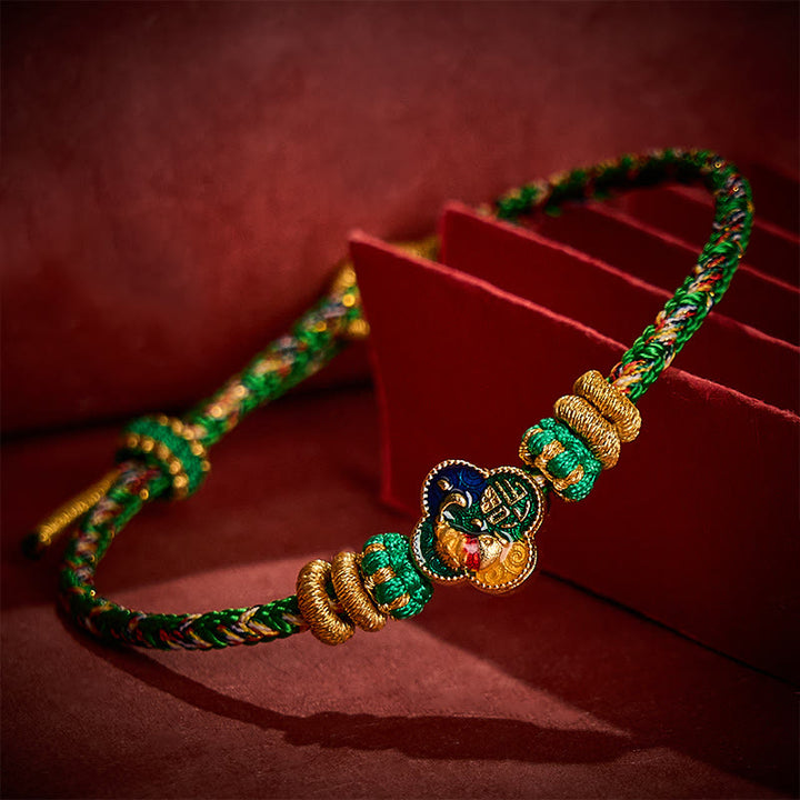 Buddha Stones Pulsera de cuerda tejida a mano con diseño de pez koi y el símbolo del éxito. - image 3