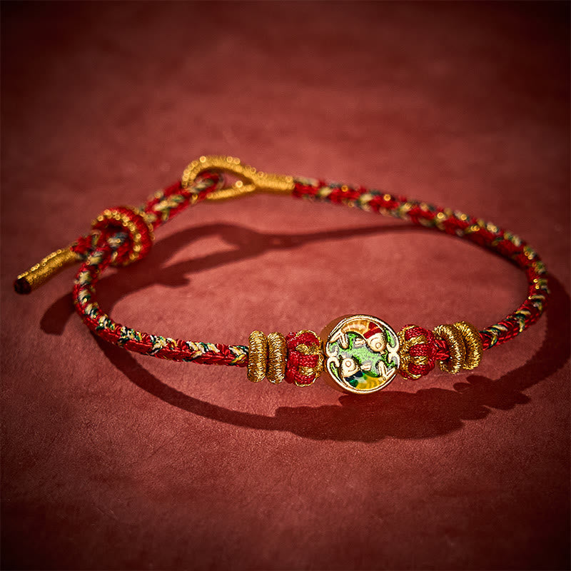 Buddha Stones Pulsera de cuerda de protección con doble pez koi tejida a mano - image 14