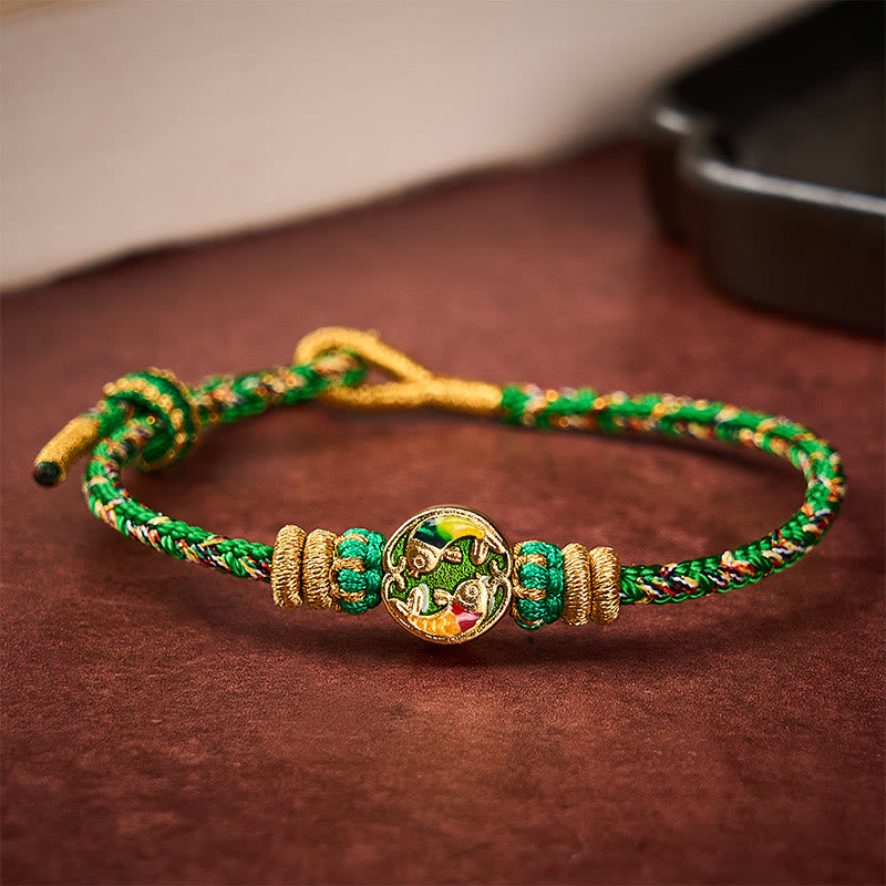 Buddha Stones Pulsera de cuerda de protección con doble pez koi tejida a mano - image 2