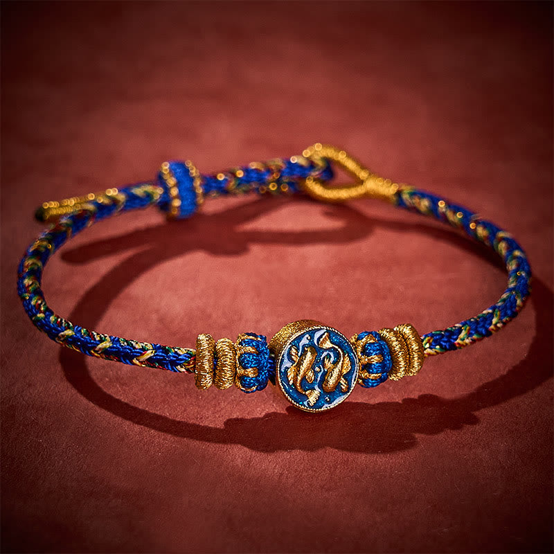 Buddha Stones Pulsera de cuerda tejida a mano con doble pez koi dorado para mayor resistencia - image 2