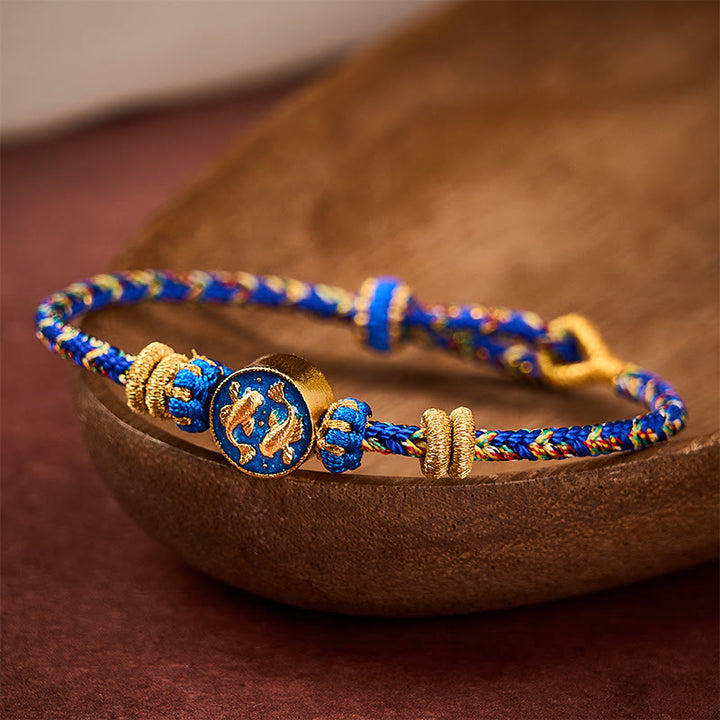 Buddha Stones Pulsera de cuerda tejida a mano con doble pez koi dorado para mayor resistencia - image 3