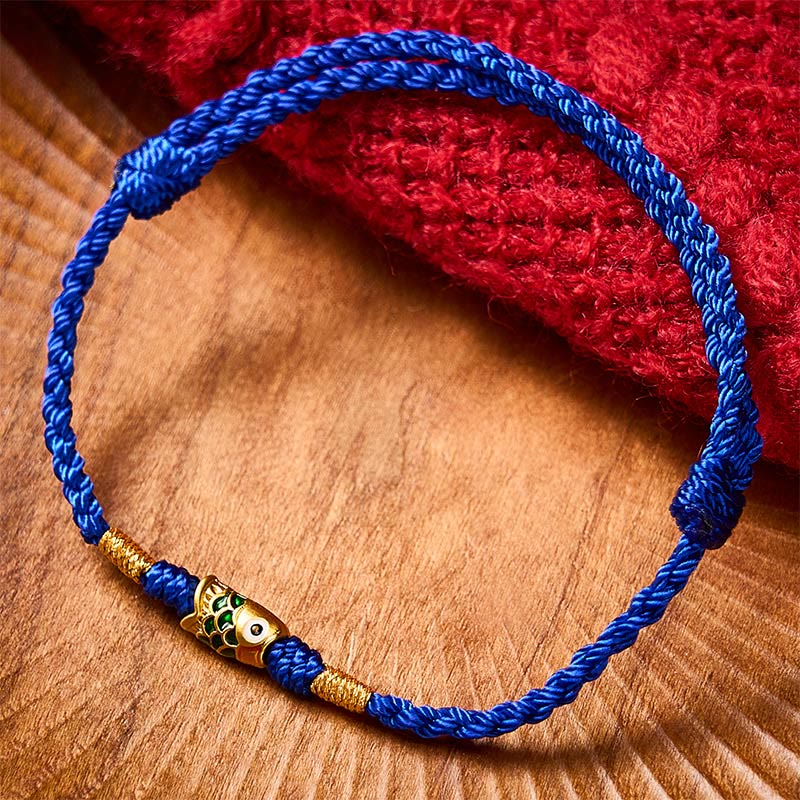 Buddha Stones Pulsera de cuerda tejida a mano con diseño de pez koi para el éxito - image 8