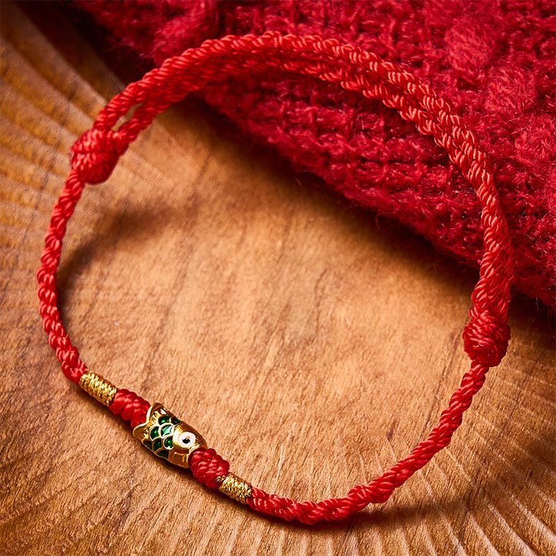 Buddha Stones Pulsera de cuerda tejida a mano con diseño de pez koi para el éxito - image 1