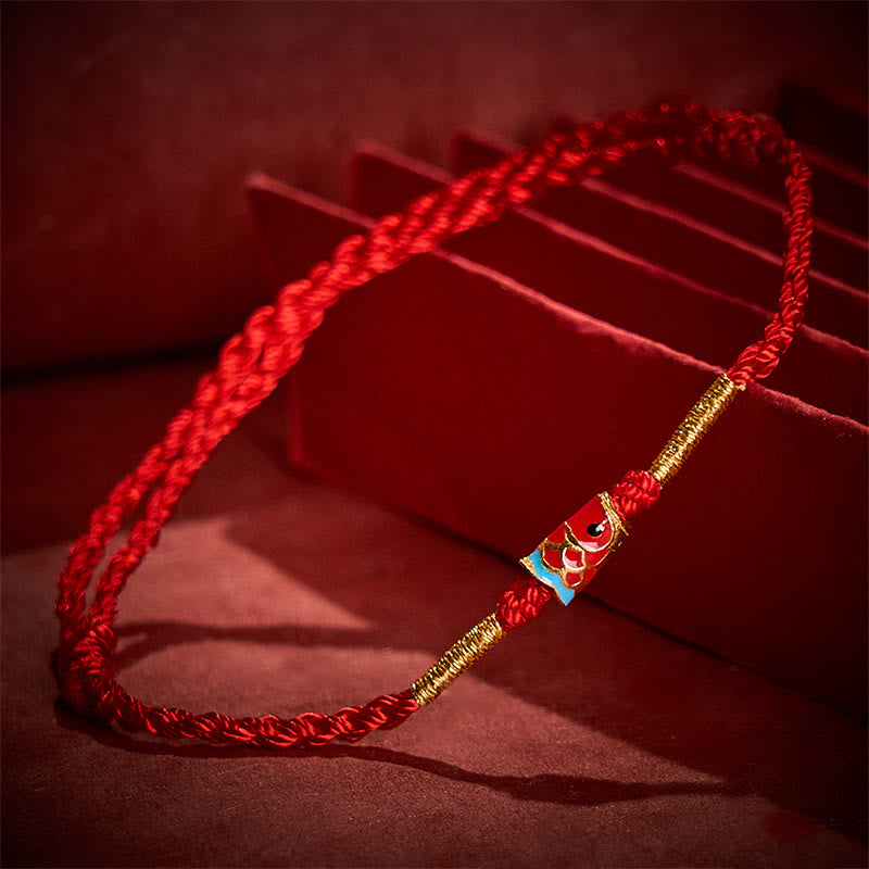 Buddha Stones Pulsera ajustable de cobre con dije de pez koi de la suerte, tejida a mano en hilo rojo. - image 3
