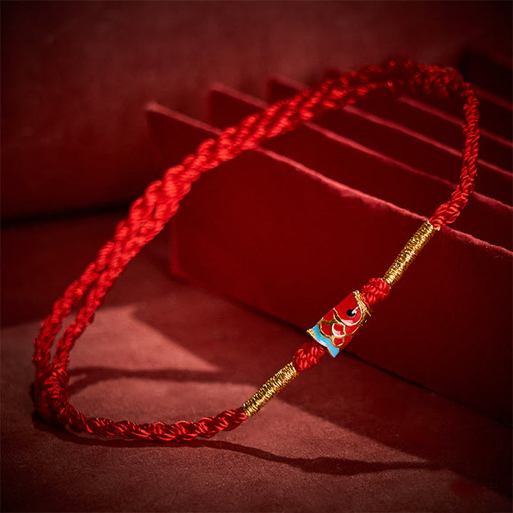 Buddha Stones Pulsera ajustable de cobre con dije de pez koi de la suerte, tejida a mano en hilo rojo. - image 3