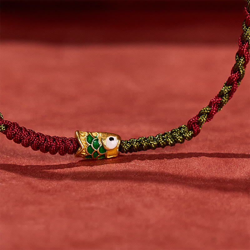 Buddha Stones Pulsera tobillera trenzada de hilo rojo y verde con diseño de pez koi para la buena suerte - image 10